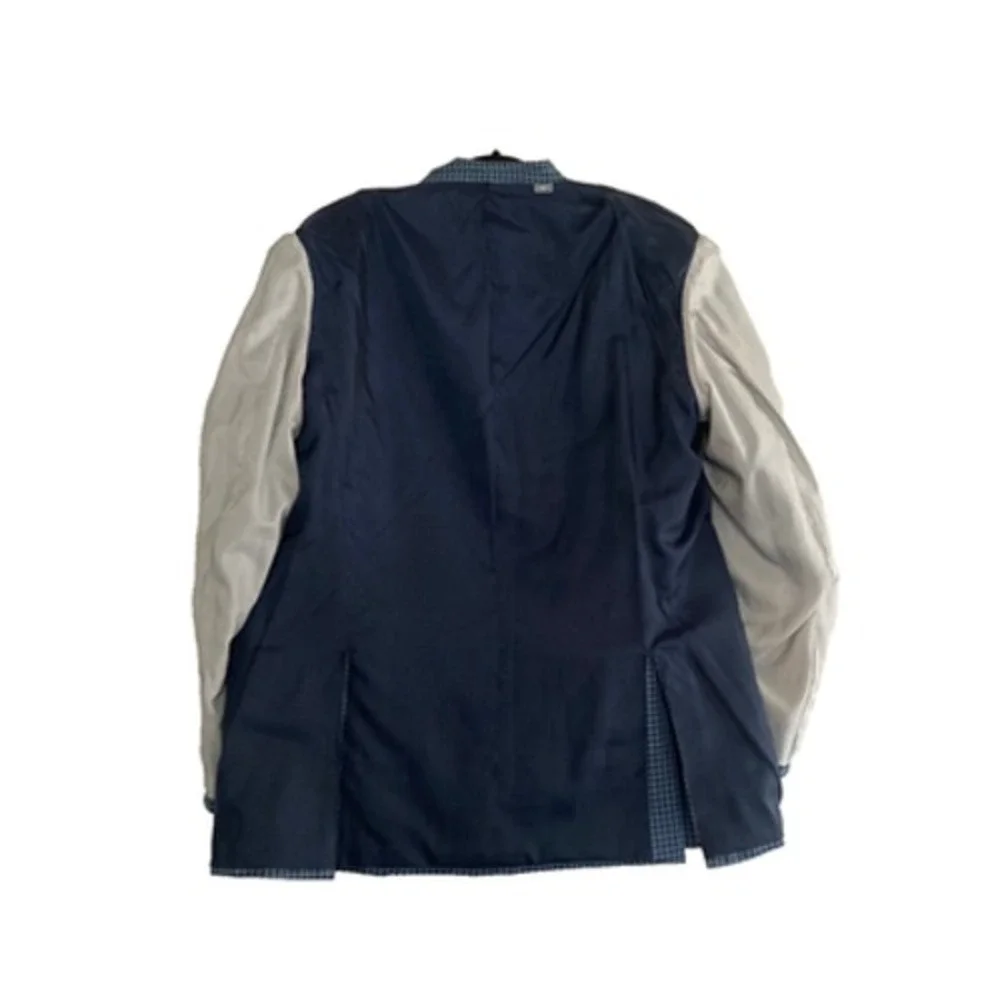 Michael Kors Blazer Sport Coat Men 44LNavy and Light Blue Gingham Career‎ Preppy
